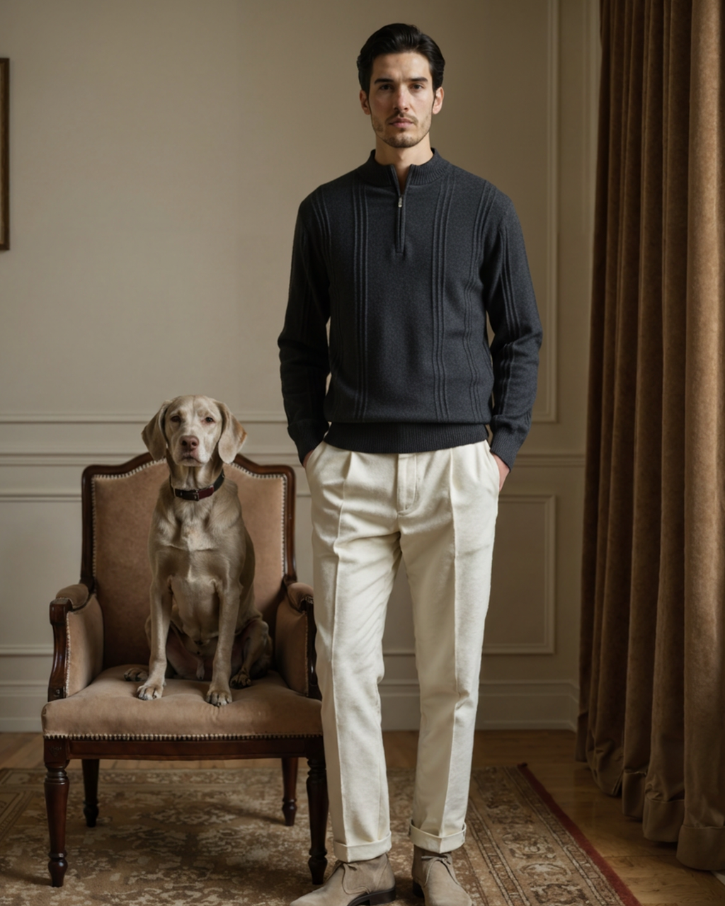 Grezam | Men’s 100% Cashmere Half Zip Sweater