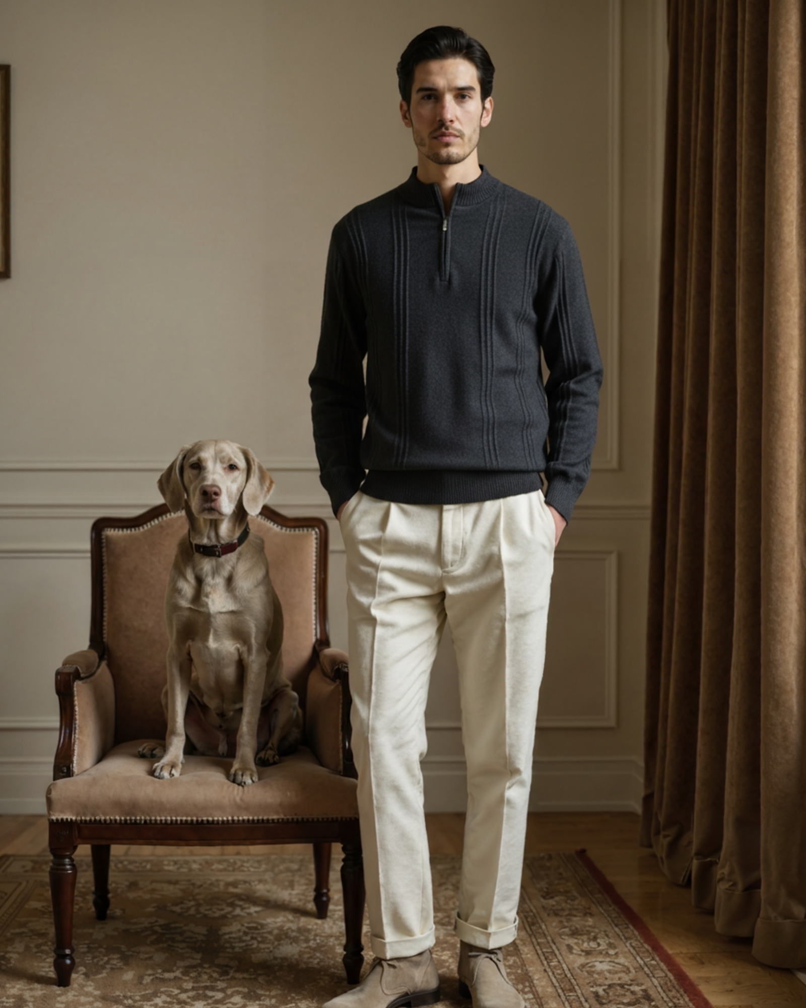 Grezam | Men’s 100% Cashmere Half Zip Sweater