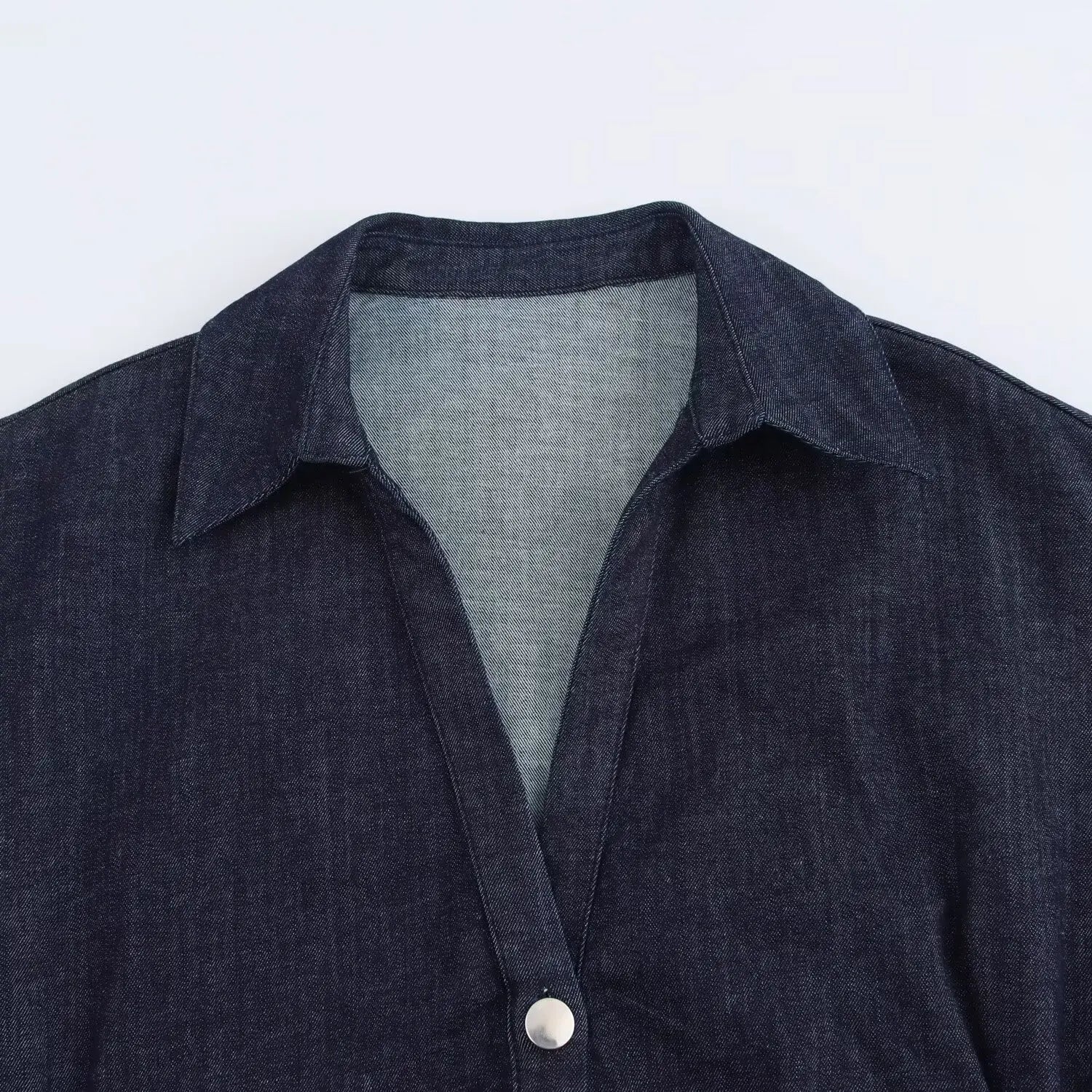 Grezam | Women’s Denim Midi Dress Cotton Blend Comfort Slim Fit Elegant