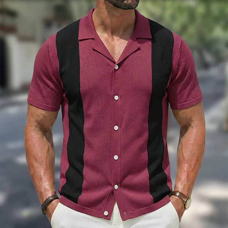 Grezam | Men’s Knitted Polo Shirt Classic Striped Summer Style