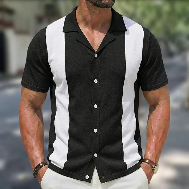 Grezam | Men’s Knitted Polo Shirt Classic Striped Summer Style