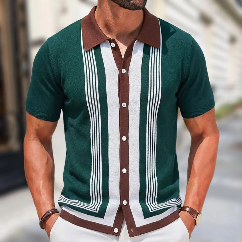 Grezam | Men’s Knitted Polo Shirt Classic Striped Summer Style
