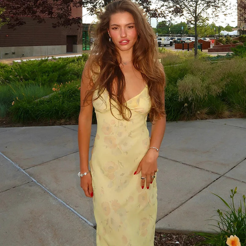 Grezam | Women’s Summer Maxi Dress Sexy Plunge Sun Dress Casual