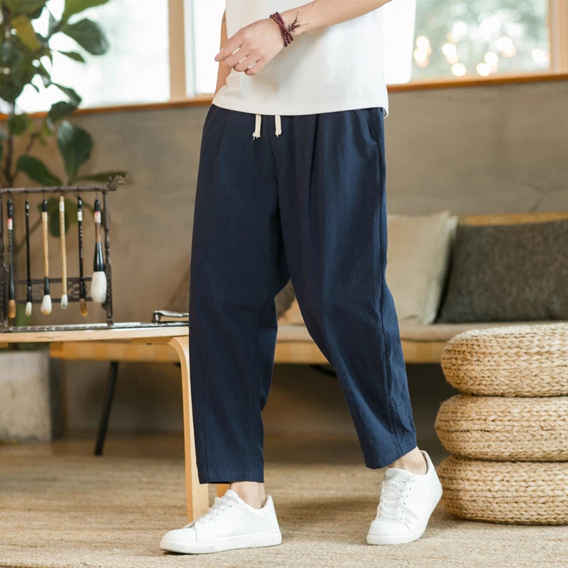 Grezam | Men’s Casual Pants Cotton Linen Comfort Straight Leg Lightweight