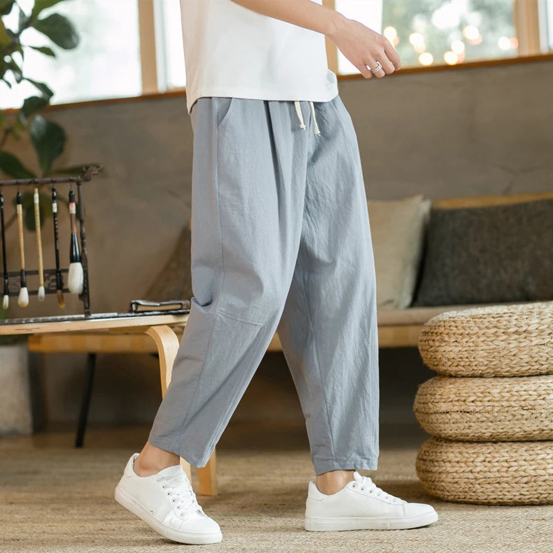 Grezam | Men’s Casual Pants Cotton Linen Comfort Straight Leg Lightweight