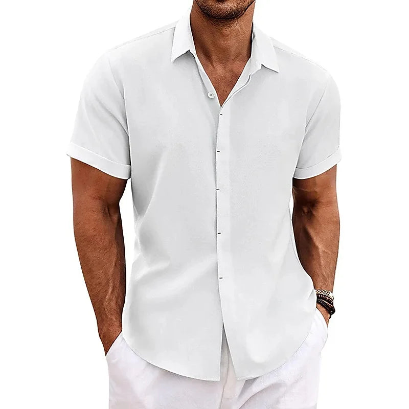 Grezam | Casual Cotton Linen Short Sleeve Men's Shirt