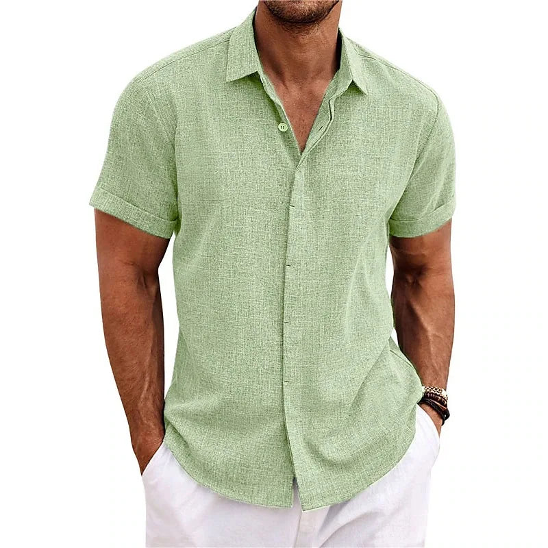 Grezam | Casual Cotton Linen Short Sleeve Men's Shirt