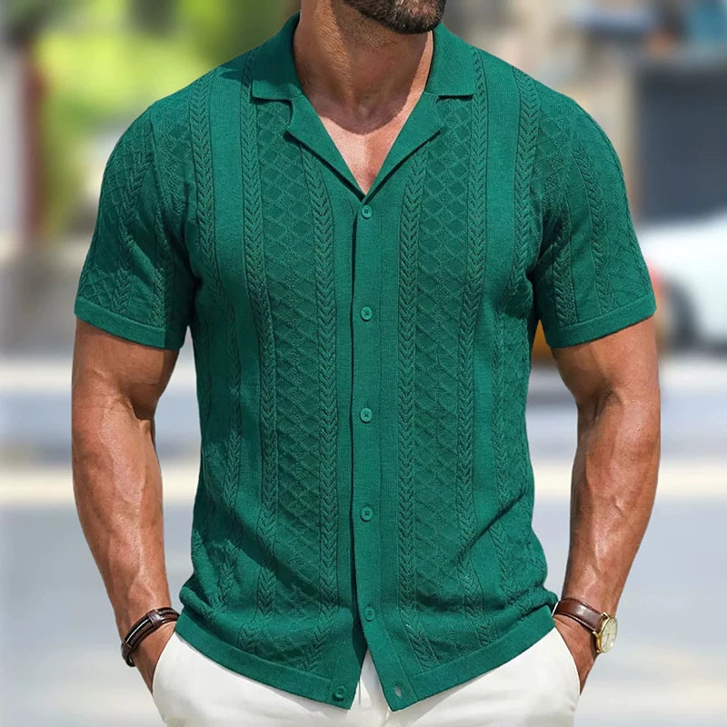 Grezam | Men’s Knitted Polo Shirt Classic Striped Summer Style