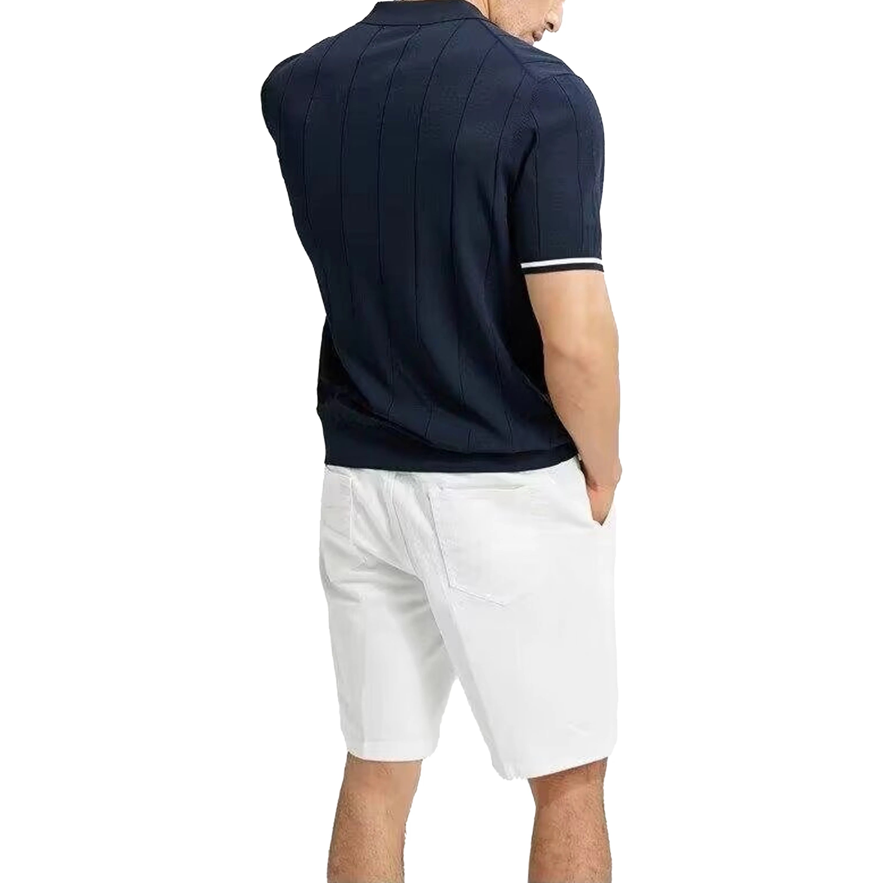 Grezam | Men’s Ribbed Knit Polo Shirt – Textured Breathable Summer Style