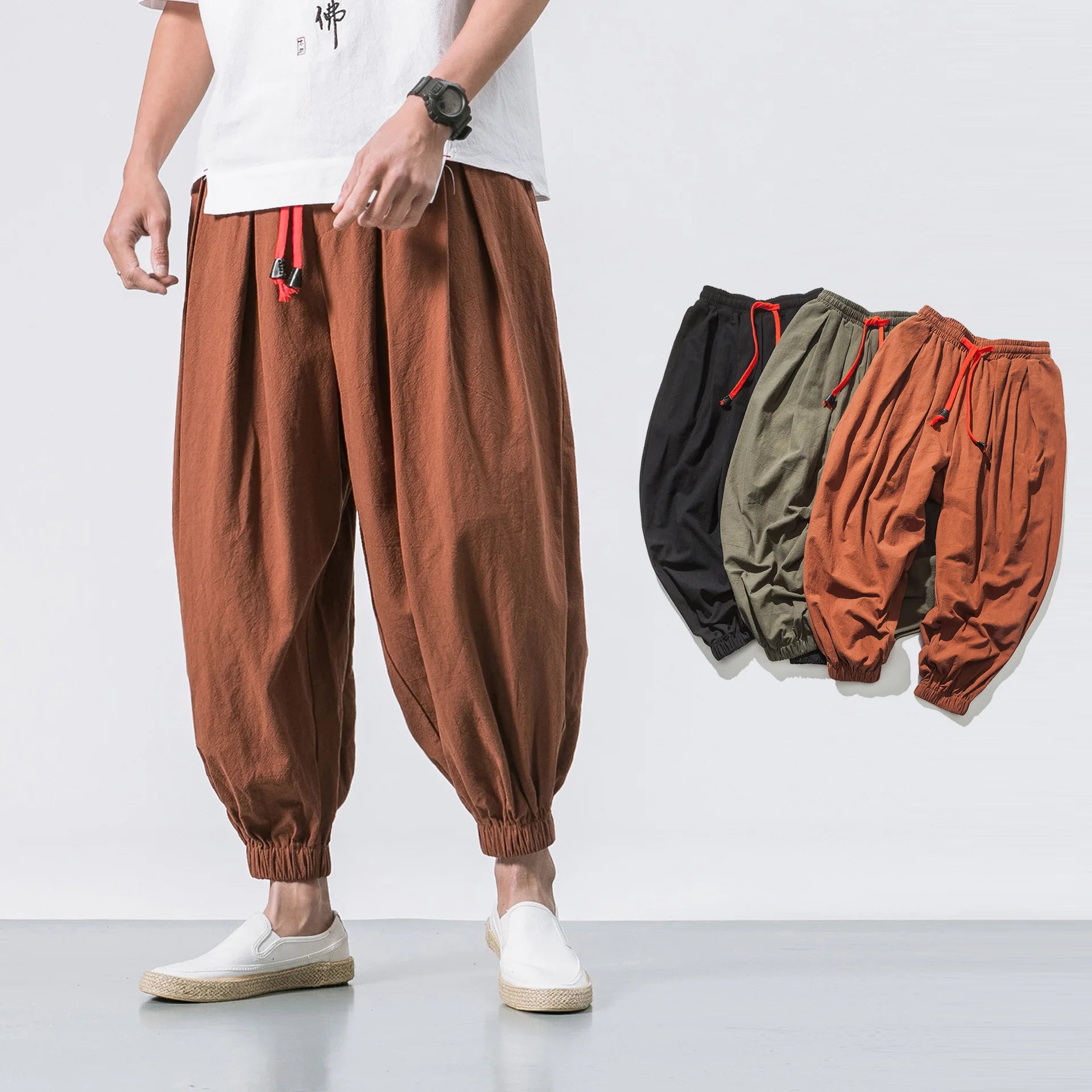 Grezam | Men’s Linen Blend Pants Comfort Breathable Loose Fit Casual Wear