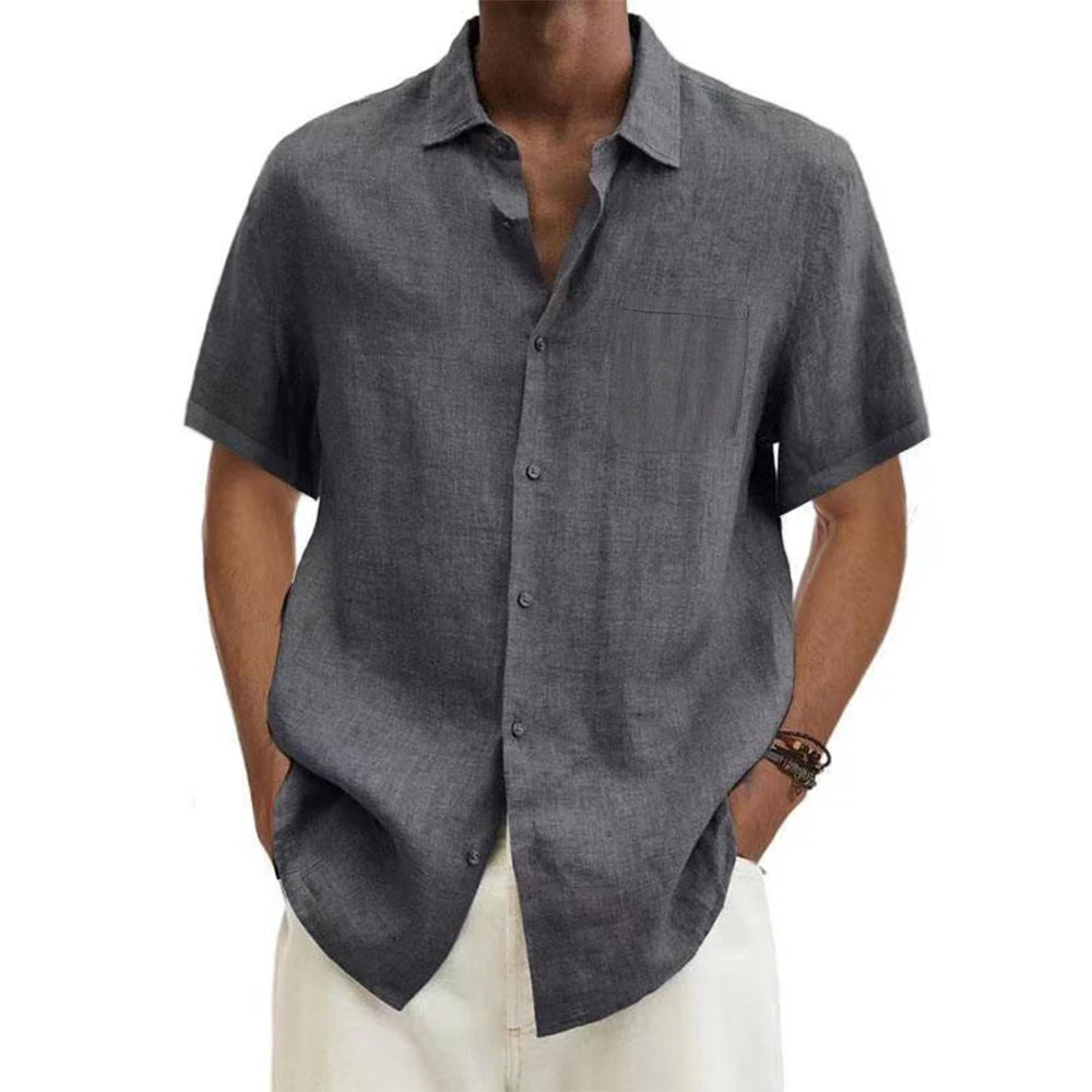 Grezam | Cotton Men's Short-Sleeved Shirts Summer Solid