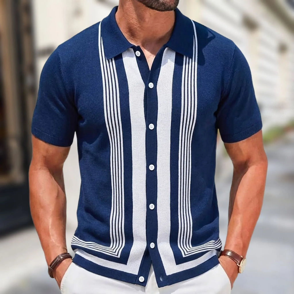 Grezam | Men’s Knitted Polo Shirt Classic Striped Summer Style