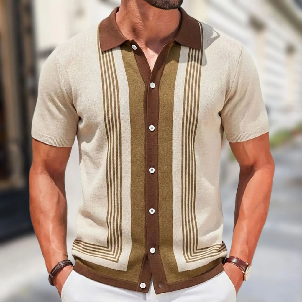 Grezam | Men’s Knitted Polo Shirt Classic Striped Summer Style