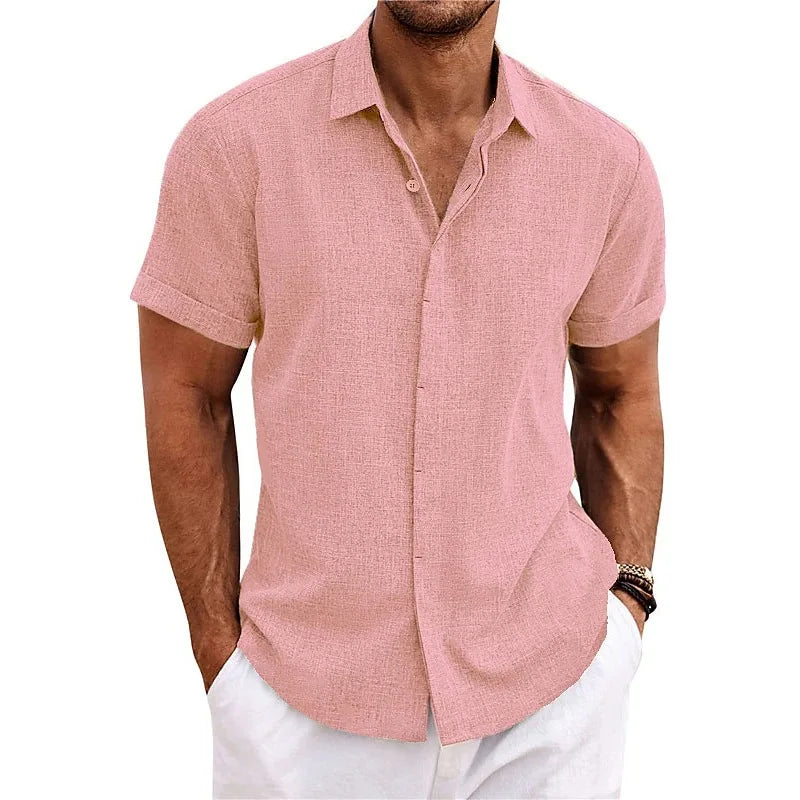 Grezam | Casual Cotton Linen Short Sleeve Men's Shirt