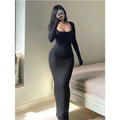 Grezam | Women’s Dress Long Sleeve Bodycon Comfort Minimalist Maxi