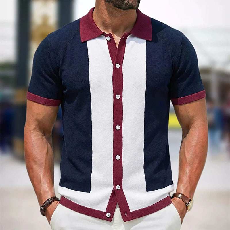 Grezam | Men’s Knitted Polo Shirt Classic Striped Summer Style