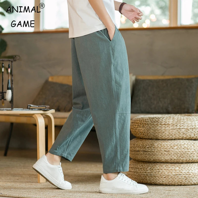 Grezam | Men’s Casual Pants Cotton Linen Comfort Straight Leg Lightweight