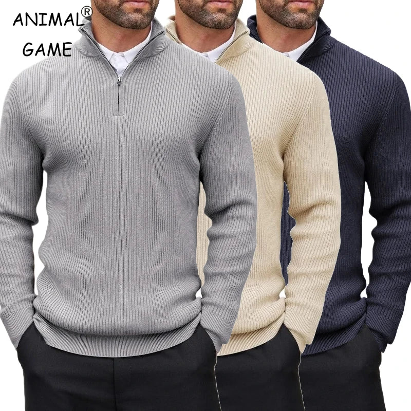 Grezam | Men’s Knit Quarter Zip Sweater Classic Comfort Timeless Fit