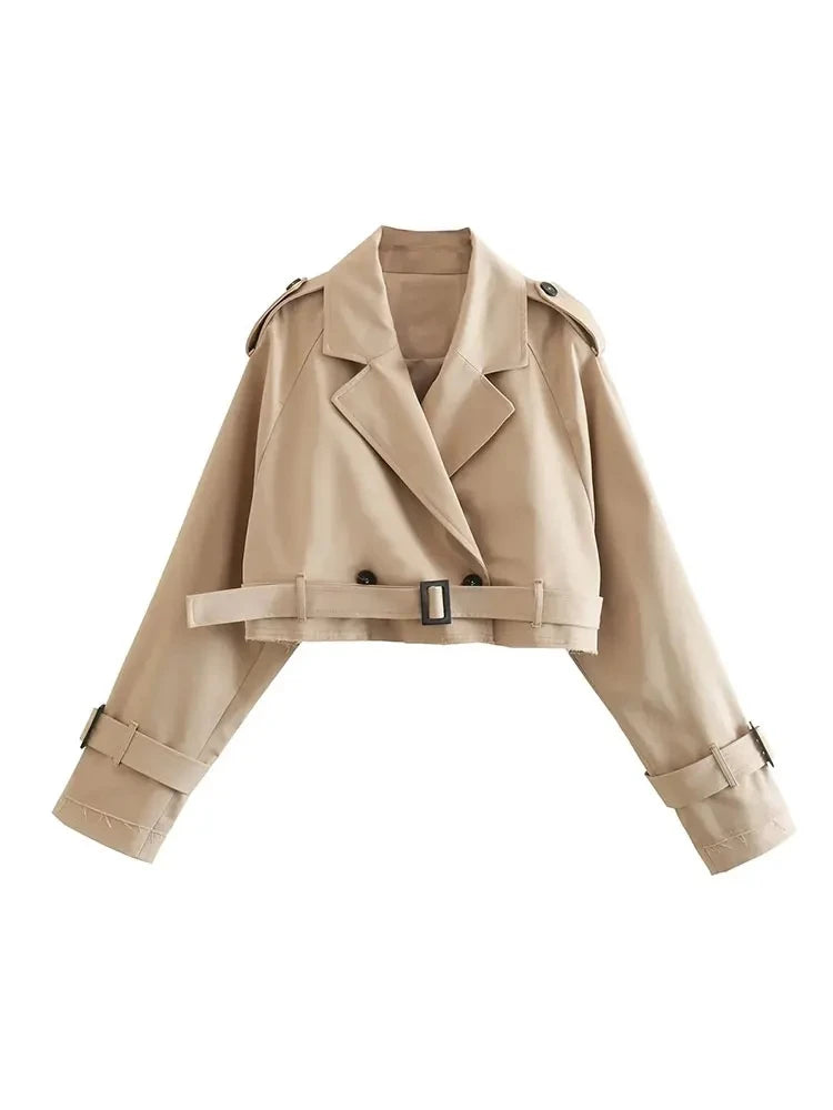 Grezam | Women’s Trench Jacket Cotton Blend Belted Classic Streetwear Coat