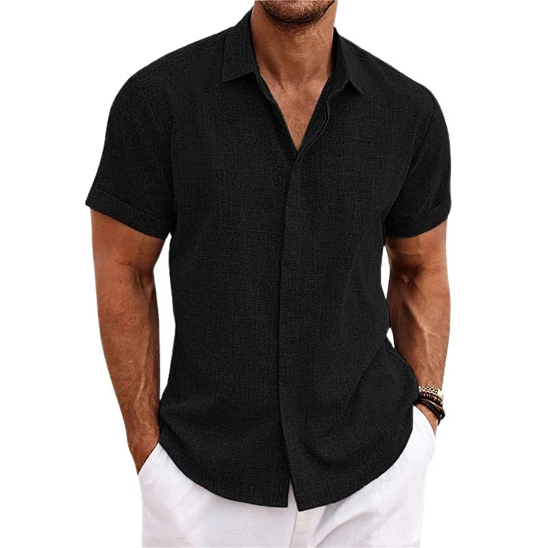 Grezam | Casual Cotton Linen Short Sleeve Men's Shirt