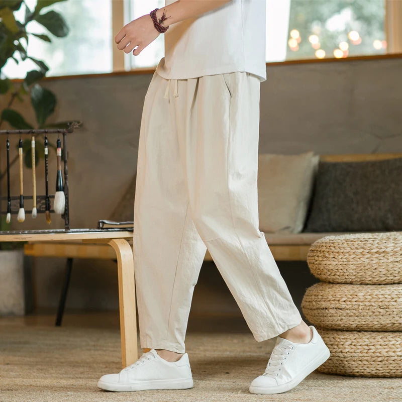 Grezam | Men’s Casual Pants Cotton Linen Comfort Straight Leg Lightweight