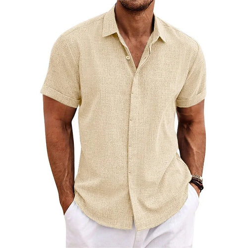 Grezam | Casual Cotton Linen Short Sleeve Men's Shirt