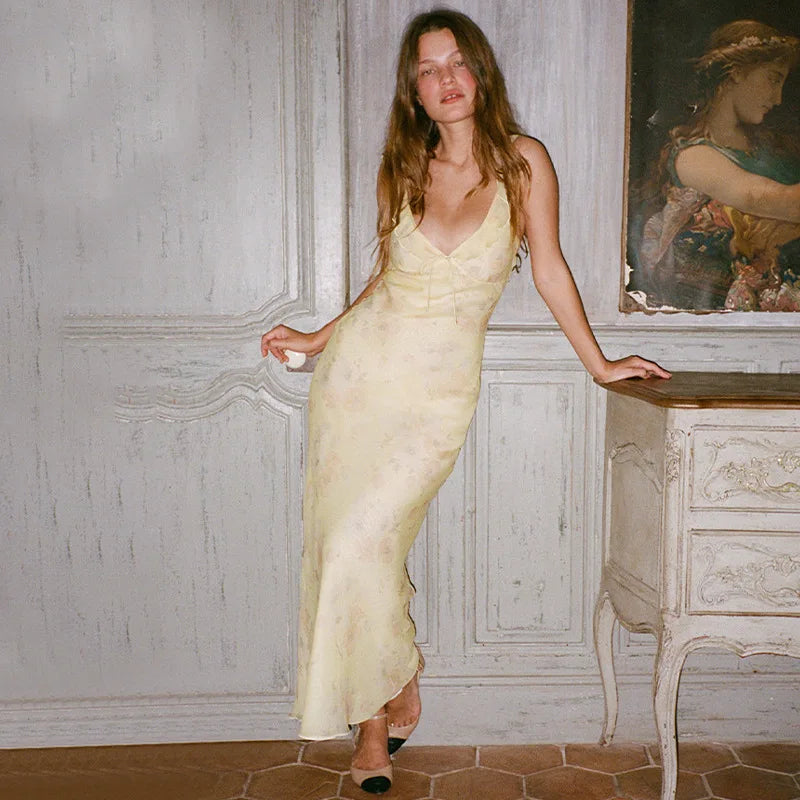 Grezam | Women’s Summer Maxi Dress Sexy Plunge Sun Dress Casual