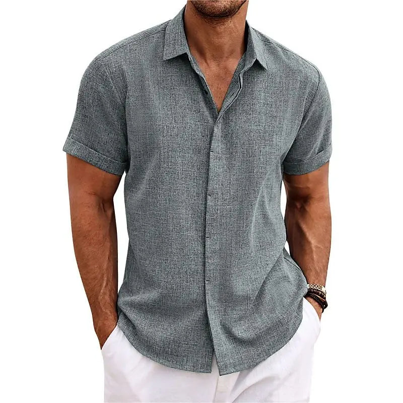 Grezam | Casual Cotton Linen Short Sleeve Men's Shirt