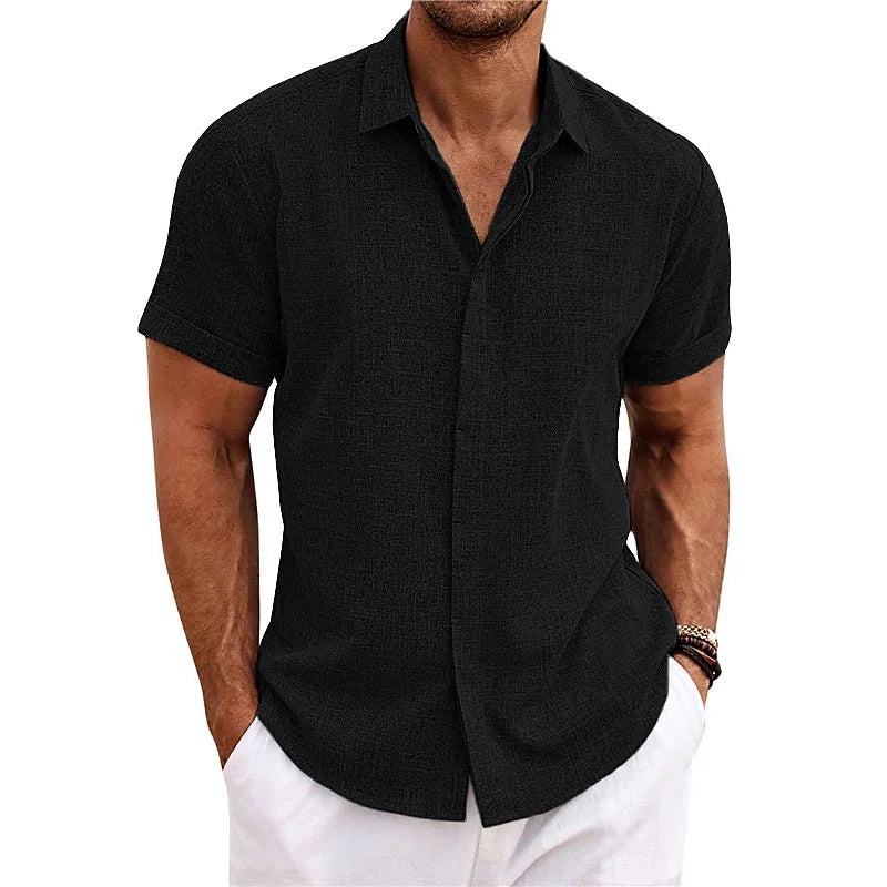 Grezam | Casual Cotton Linen Short Sleeve Men's Shirt