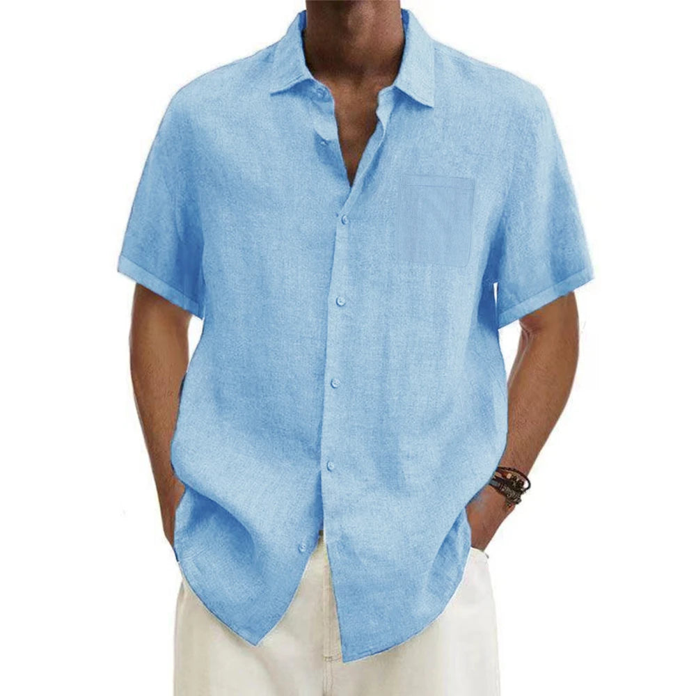 Grezam | Cotton Men's Short-Sleeved Shirts Summer Solid
