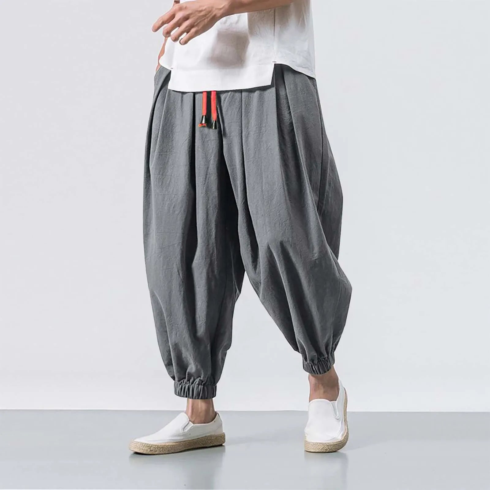 Grezam | Men’s Linen Blend Pants Comfort Breathable Loose Fit Casual Wear