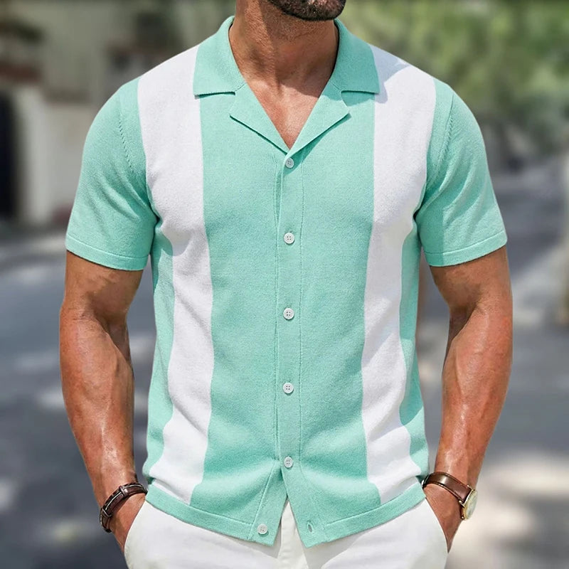 Grezam | Men’s Knitted Polo Shirt Classic Striped Summer Style