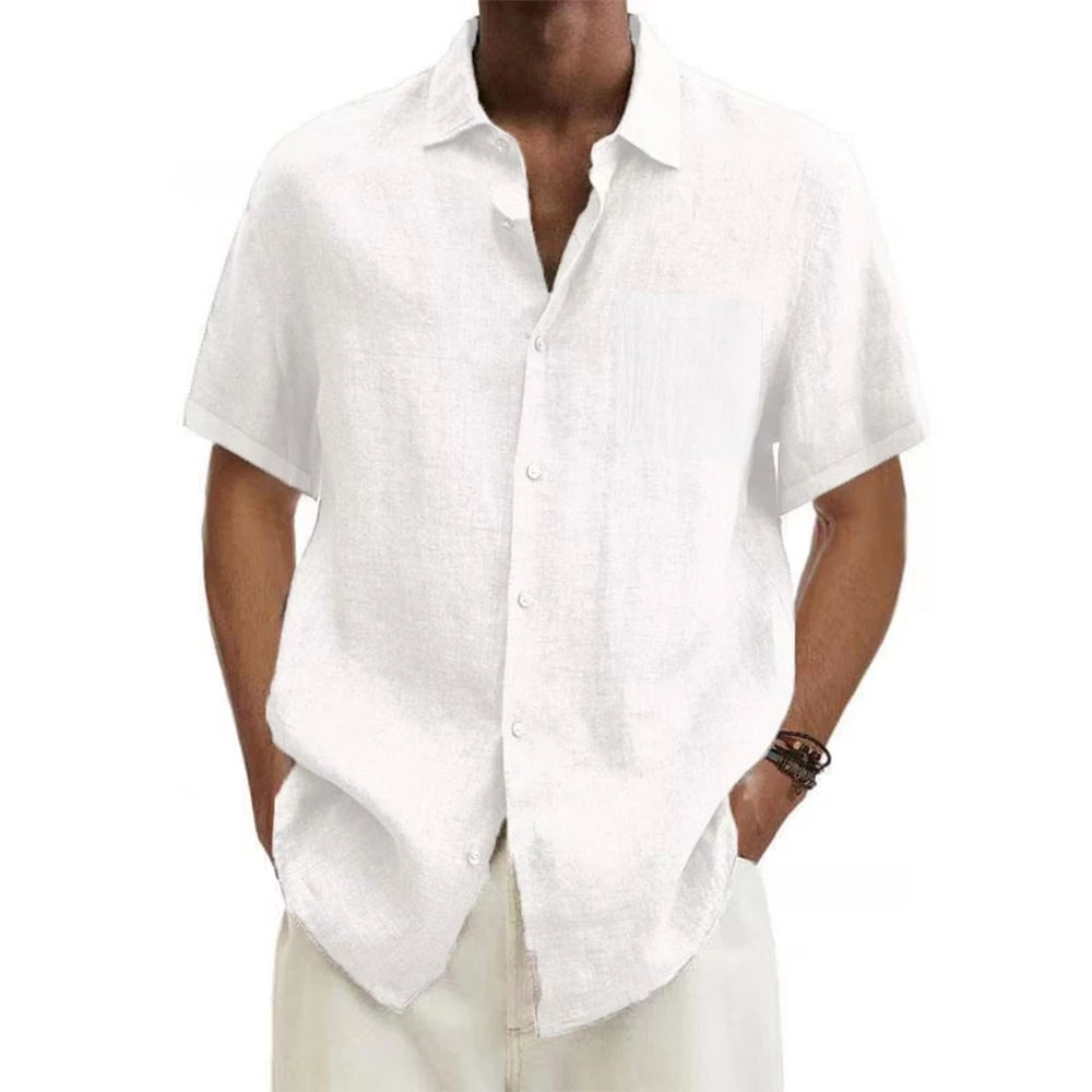 Grezam | Cotton Men's Short-Sleeved Shirts Summer Solid