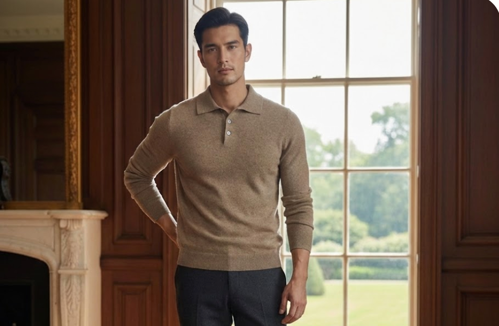 Grezam | Men’s Cashmere Sweater – Classic Polo Neck Knitwear