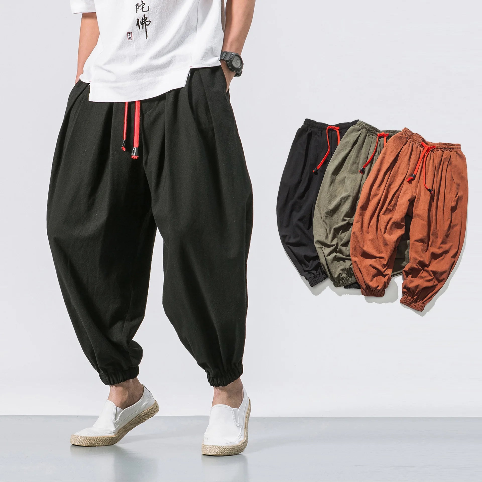 Grezam | Men’s Linen Blend Pants Comfort Breathable Loose Fit Casual Wear