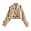 Grezam | Women’s Trench Jacket Cotton Blend Belted Classic Streetwear Coat