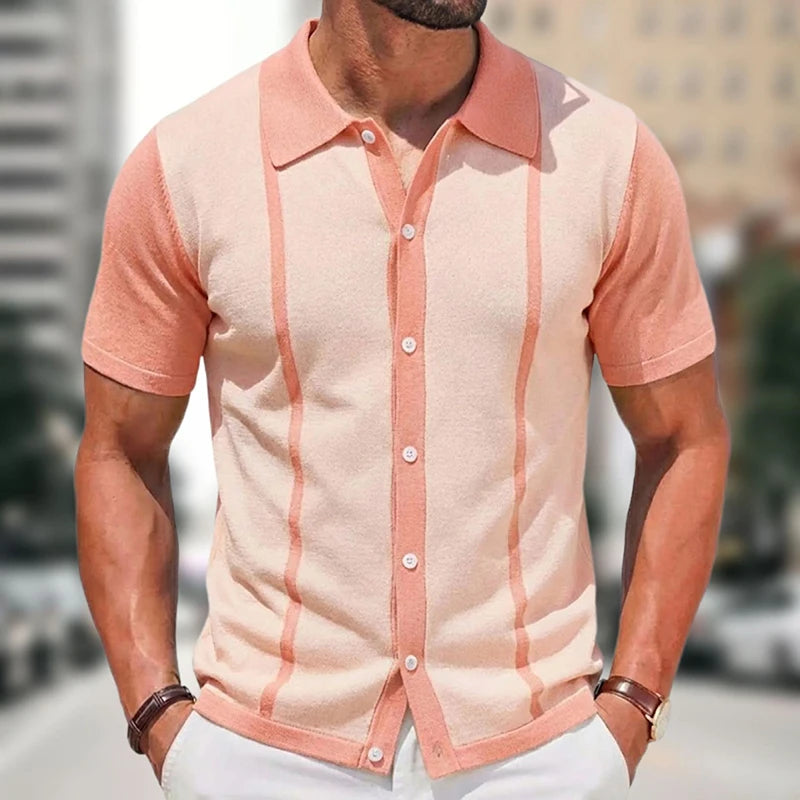 Grezam | Men’s Knitted Polo Shirt Classic Striped Summer Style