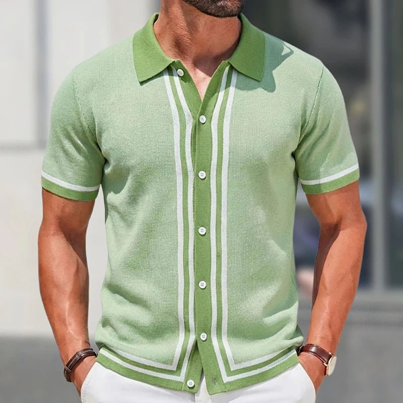 Grezam | Men’s Knitted Polo Shirt Classic Striped Summer Style