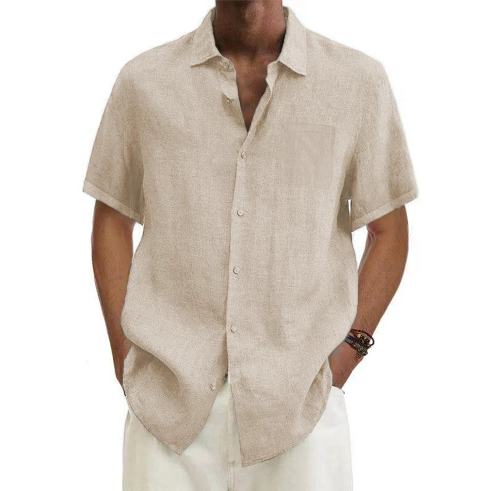 Grezam | Cotton Men's Short-Sleeved Shirts Summer Solid