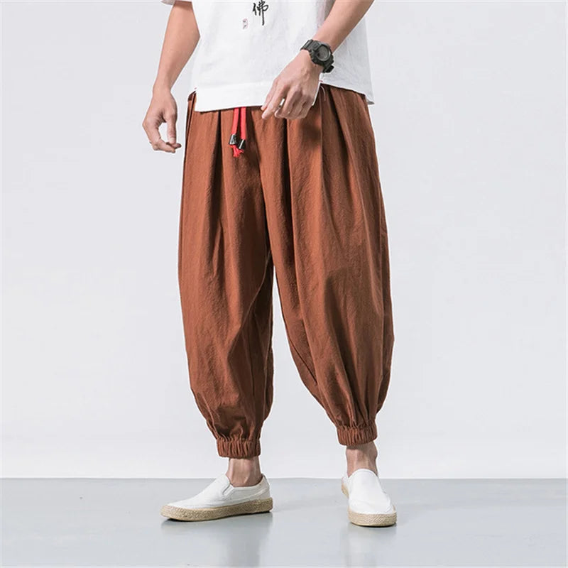 Grezam | Men’s Linen Blend Pants Comfort Breathable Loose Fit Casual Wear