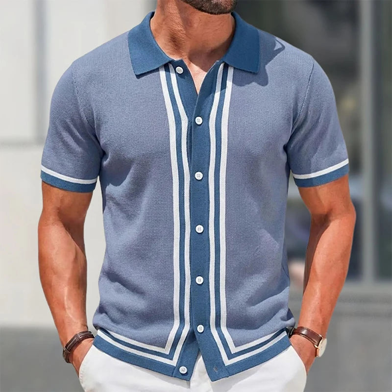 Grezam | Men’s Knitted Polo Shirt Classic Striped Summer Style