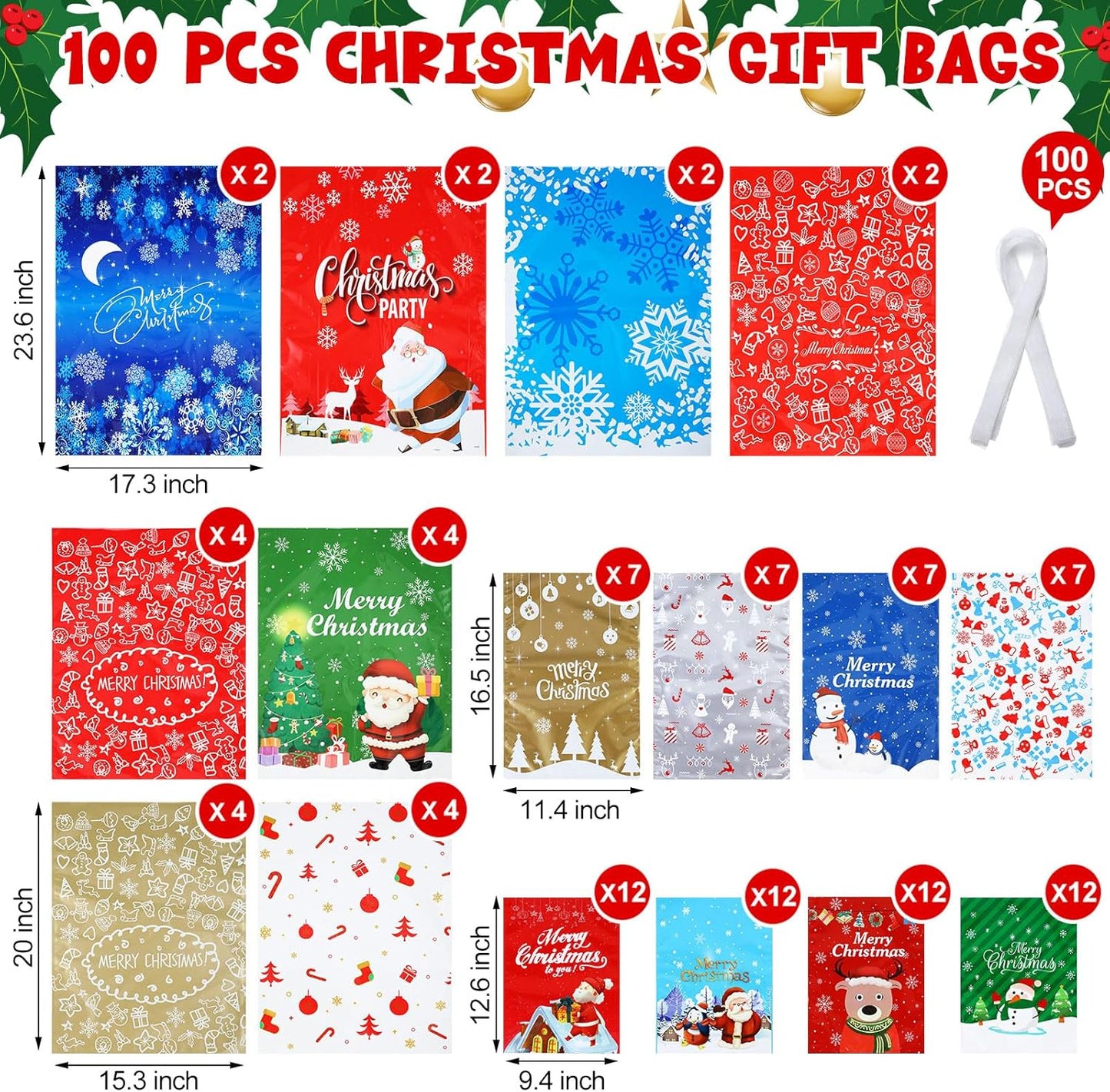 100pc Festive Gift Bags Set